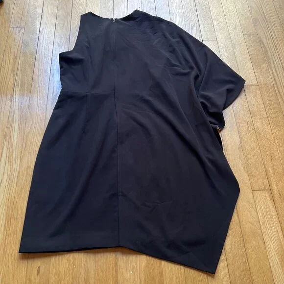 Halston Heritage Size 10 Black & White Draped Ruffle Overlay Asymmetrical Dress